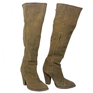 ZARA Camel Brown Knee High Suede Zip Up Boots, Women's Size 9 US